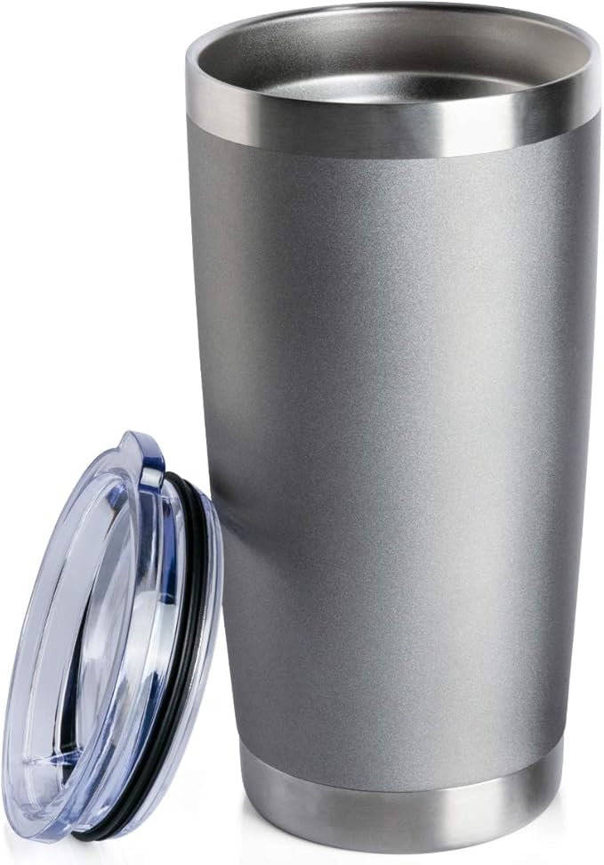 4 pack 20 OZ Double Wall Stainless Steel Vacuum Insulated Tumbler Coffee Travel Mug With Lid, Durable Powder Coated Insulated Coffee Cup for Cold & Hot Drinks (Gray, 4 pack)