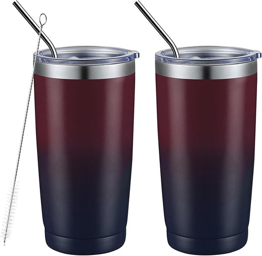 COMOOO 20oz Stainless Steel Tumbler Bulk with Lid and Straw Insulated Coffee Tumbler Cup Double Wall Vacuum Travel Mug for Cold Drinks and Hot Beverage (Mystery Moon, 2 Pack)