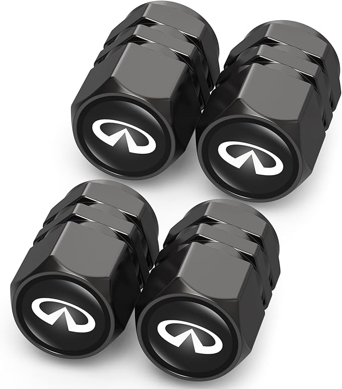 4 Pcs Car Tire Valve Caps for Infiniti G35 G37 Q50L QX50 Q50 QX56 Q60 QX60 QX70 Q70L QX80, Alloy Metal Valve Caps for Car Tires Leak-Proof Auto Tyre Air Cap Dust Cover, Screw-On Easy Grip