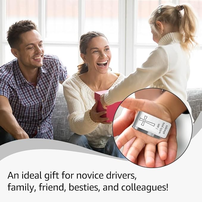 I Am with You Always Engraved Stainless Steel Car Visor Clip, Travels Visor Car Accessories, Driving Safety Prayer Religious Gifts for Parent Family Friend, New Driver Gifts