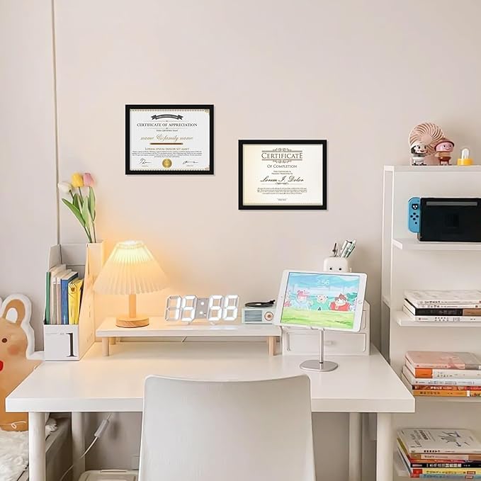 8.5 x 11 Certificate Frames Set Of 6, Self Adhesive Picture Frames 8.5 x 11, Magnetic Diploma Frame for Wall Display, Document Frames For Home Office, Horizontal or Vertical, Black