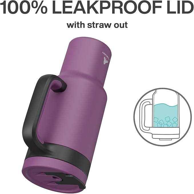 40 oz Tumbler with Handle, 2-in-1 Straw and Sip Lid, Leakproof, Dishwasher Safe, Insulated Stainless Steel Travel Coffee Mug, Keeps Cold for 34 Hours, Fits in Car Cup Holder (Plum)