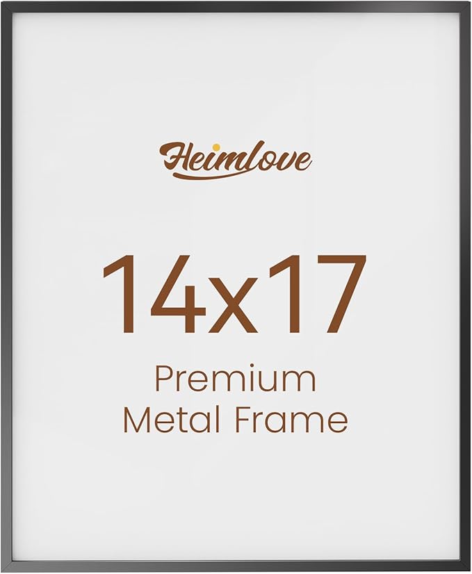 Heimlove 14x17 Metal Picture Frame,Black Aluminum Photo Frames-Real Tempered Glass,Wall Gallery Poster Puzzles Artwork frame Mounting Horizontally or Vertically Decor for Wall-1Pack
