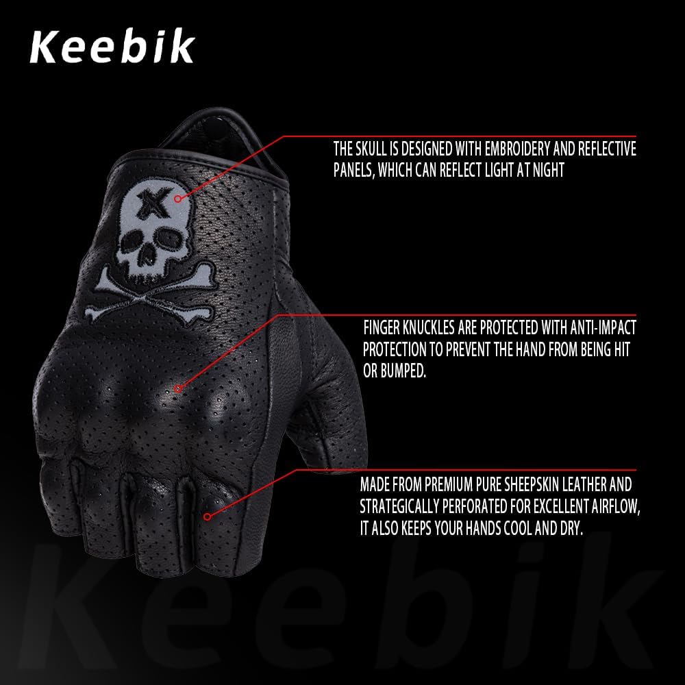 Goatskin Leather Motorcycle Motorbike Powersports Racing Gloves Reflective Skull Touchscreen for Men and Women Model