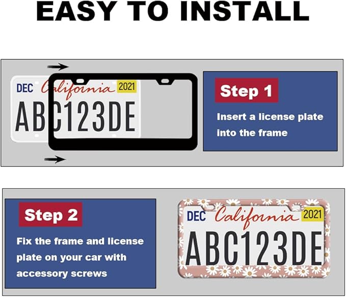 2pcs Pink Daisy Floral Aluminum License Plate Frame for Women, Daisies Flowers car Decorative tag Frames Girly, Retro Daisies License Plate Cover Holder for Vehicle with Double Sided car Keychain tag