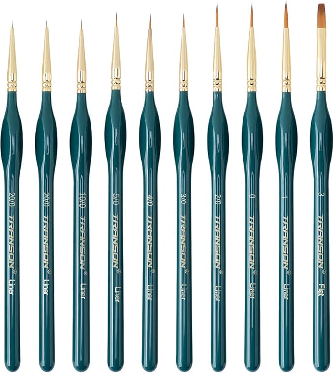Transon 10pcs Fine Detail Miniature Art Painting Brush Set for Acrylic Watercolor Craft Rock Face Painting Green