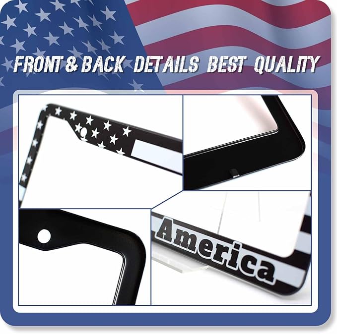 1PCS Black God Bless America License Plate Frame Holder - USA Stars and Stripes Auto Universal Aluminum Matte Car Tag Holder Covers with Sticker & Screws for Men
