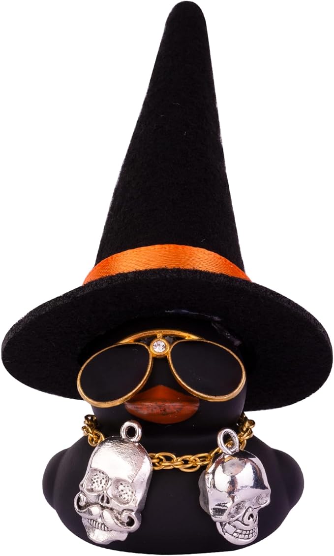 Car Rubber Duck Ornaments Halloween Duck Car Dashboard Decorations with Mini Witch Hat Sunglasses Necklace Halloween Accessories for Halloween Themed Gifts(W21)
