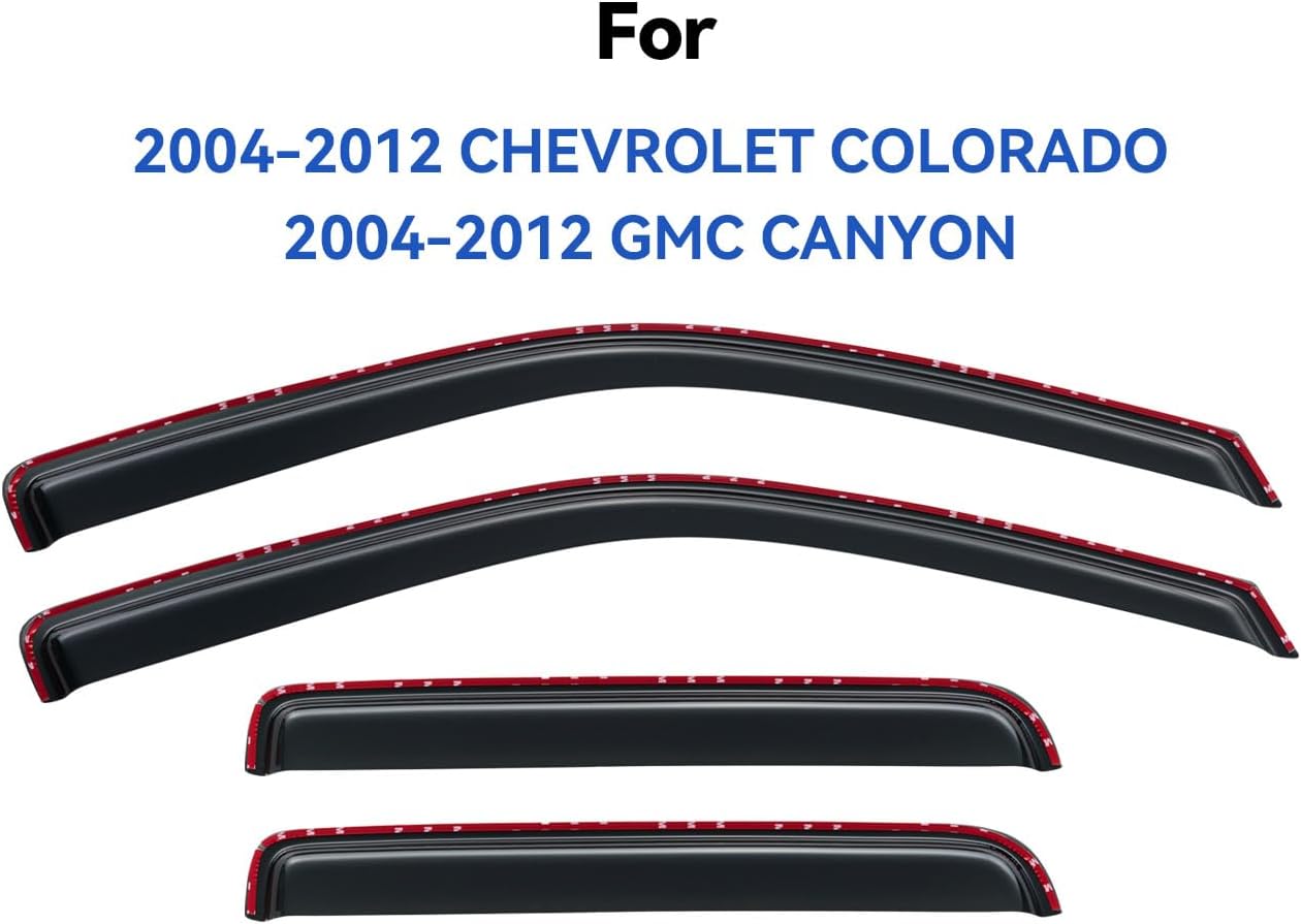 in-Channel Window Visors Rain Guards Shield for 2004-2012 Chevy Colorado, Window Vent Wind Deflectors Visors Shades for 2004-2012 GMC Canyon Crew Cab