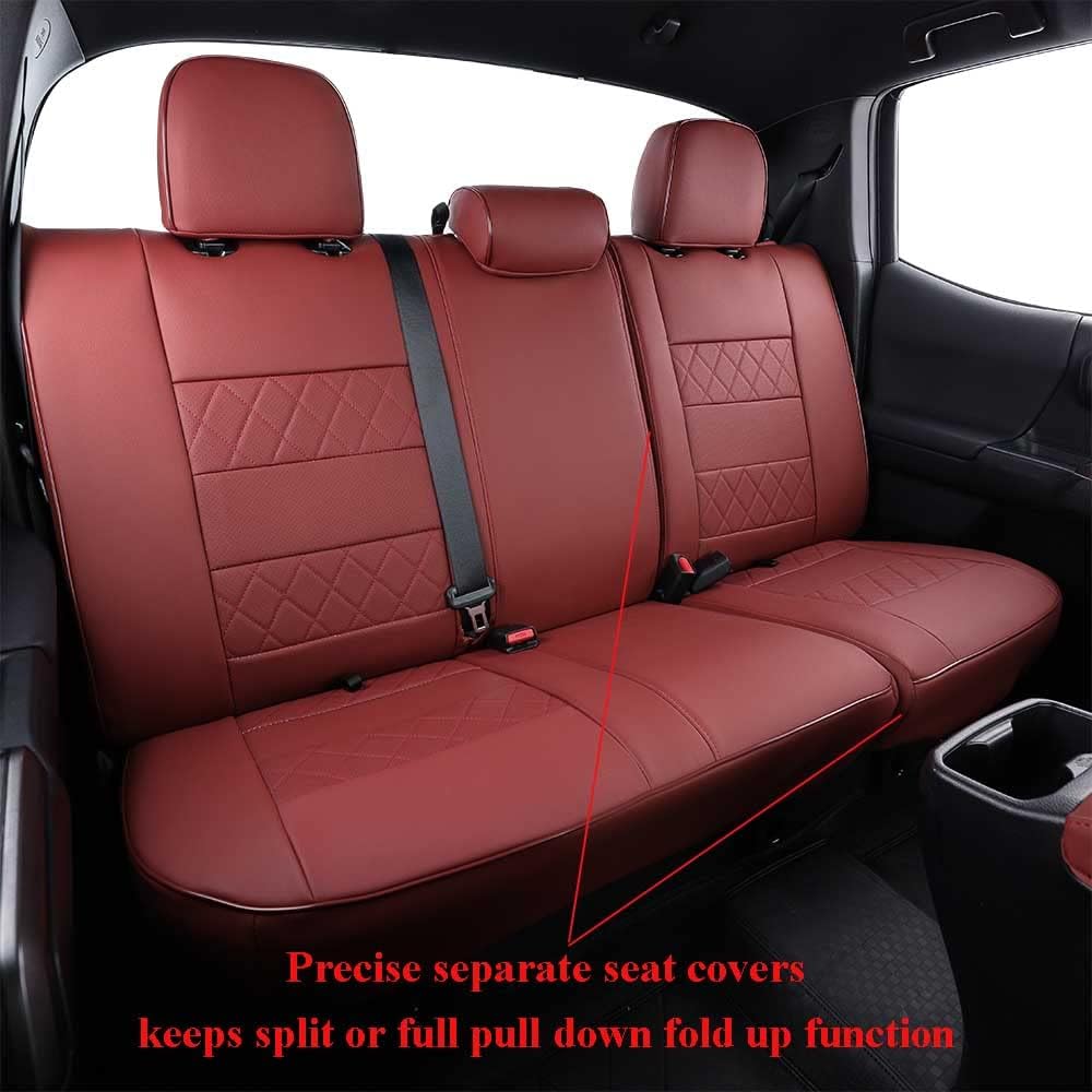 EKR Custom Fit Tacoma Leather Car Seat Covers for Select Toyota Tacoma 2012 2013 2014 2015 (Regular Seats)- Full Set,Leather(Burgundy)
