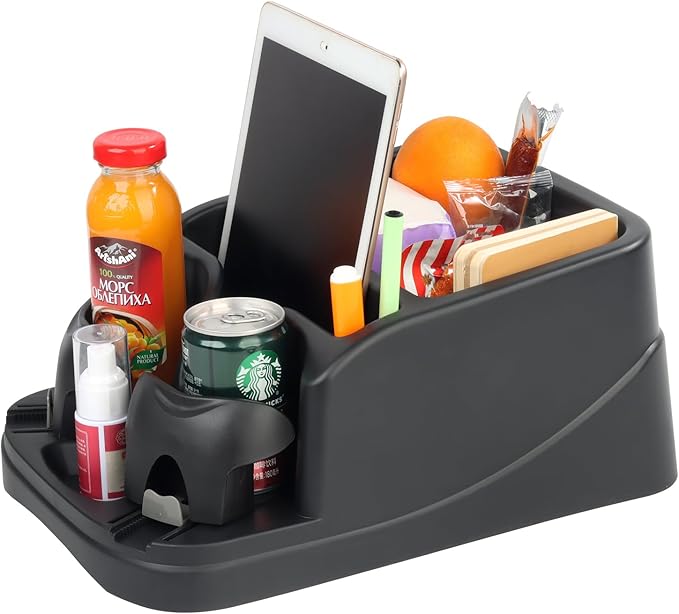 Center Console for Cars, Car Console Organizer with Drink Holder, Console Adjustable Cup Holder for Trucks, Floor Console for Truck, Minivans, Suvs, Vehicle Organizer (Black)