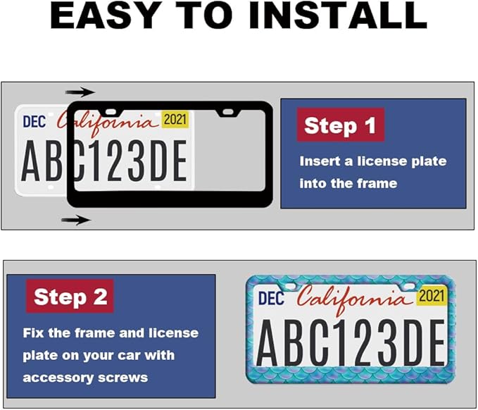 1pcs Blue Fish Scale patternt License Plate Frame for Women, Mermaid Fish Scale car Decorative tag Frames Girly, Blue Scales License Plate Cover Holder for Vehicle with Double Sided car Keychain tag