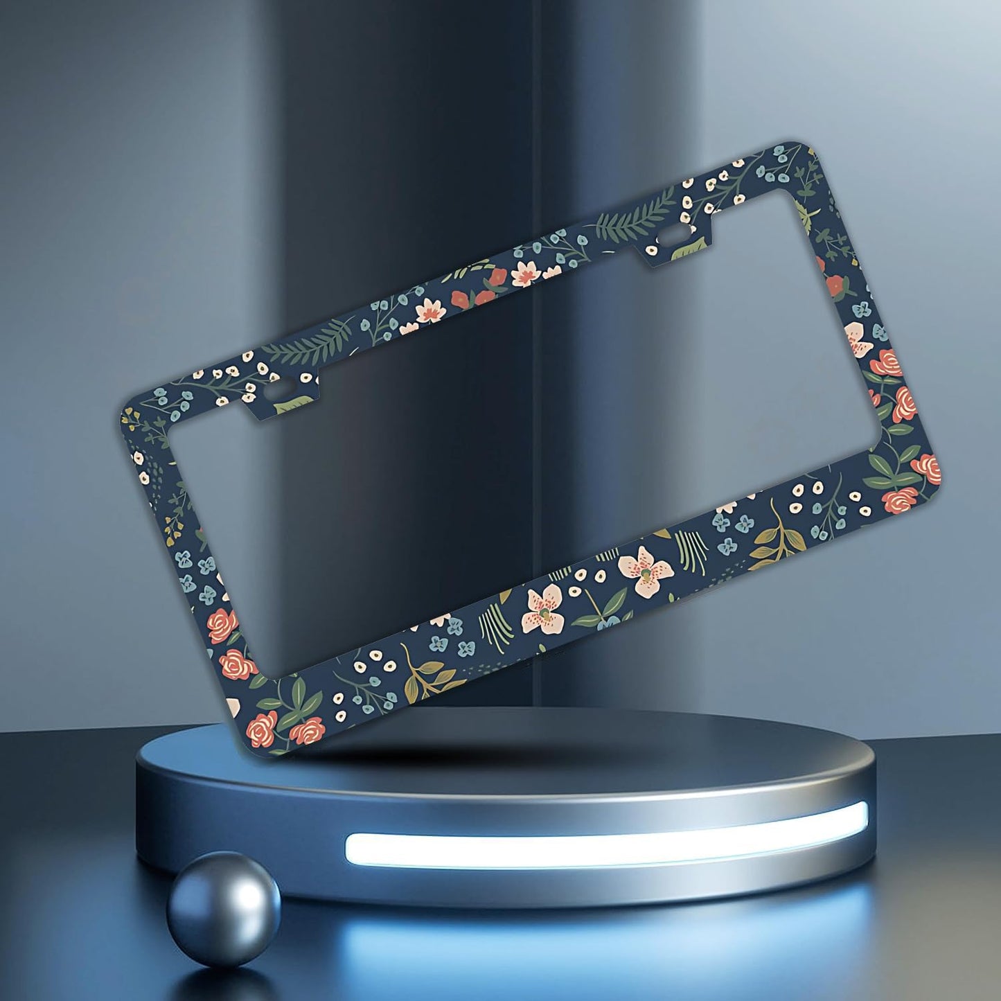 Colorful Floral Flowers License Plate Frames - 2 Pcs Set 2 Holes Stainless Steel Metal Auto Car Accessories Decoration License Plate Frame Cover Size 6.3" x 12.2" Fit US Vehicles for Women Men Gift