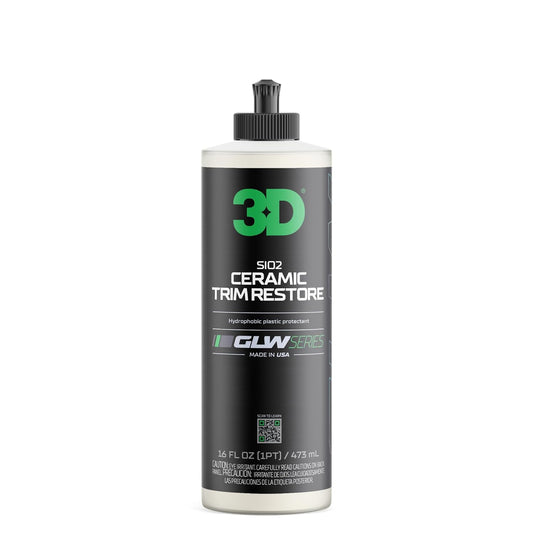 3D SiO2 Ceramic Trim Restore, GLW Series | Ultimate Hydrophobic Trim Reviver | SiO2 Infused Restoring, Shining, & Protecting | Restores Black Plastic & Vinyl | DIY Car Detailing | 16 oz
