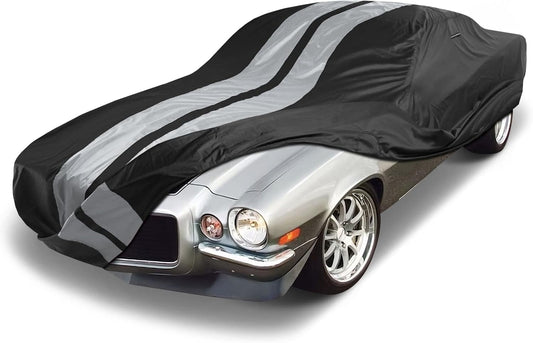 iCarCover Custom Car Cover Compatible with Camaro 1967-1969, Waterproof All Weather Rain Snow UV Sun Protector Full Exterior Indoor Outdoor Car Covers, Stripe (Black/Gray)