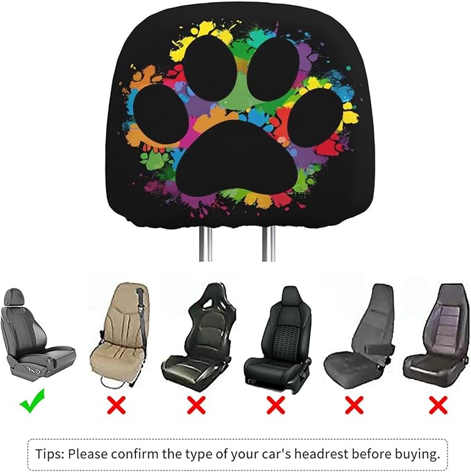 Dujiea 2 Pack Colorful Paw Car Headrest Covers, Universal Soft Car Seat Head Rest Protector, Vehicle Accessories Fabric Headrest Cover for Cars Vans Trucks