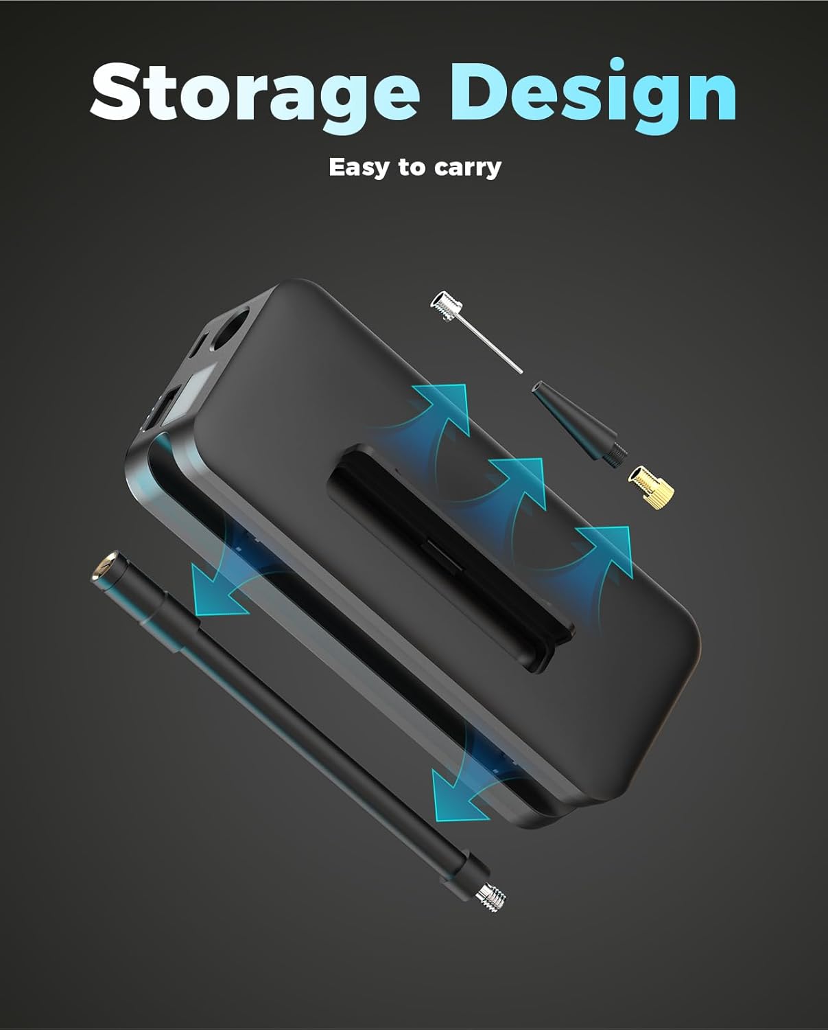 Electric Bike Pump Portable for Bicycle Tires, Compact Motor Air Pump - Fast Inflator 150PSI Smart Air Pump with Digital Pressure Gauge for Bike, E-Bike, Motorcycle with Presta and Schrader Valve