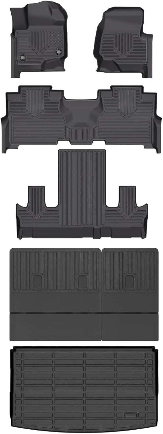 Wayhigh-All Weather Floor Mats and Cargo Mat Set Fit for Ford Expedition Max 7 Seats 2021-2025 TPE Car Mats with Backrest Mat Waterproof Heavy Duty Rubber Floor Liners for Expedition Max Accessories