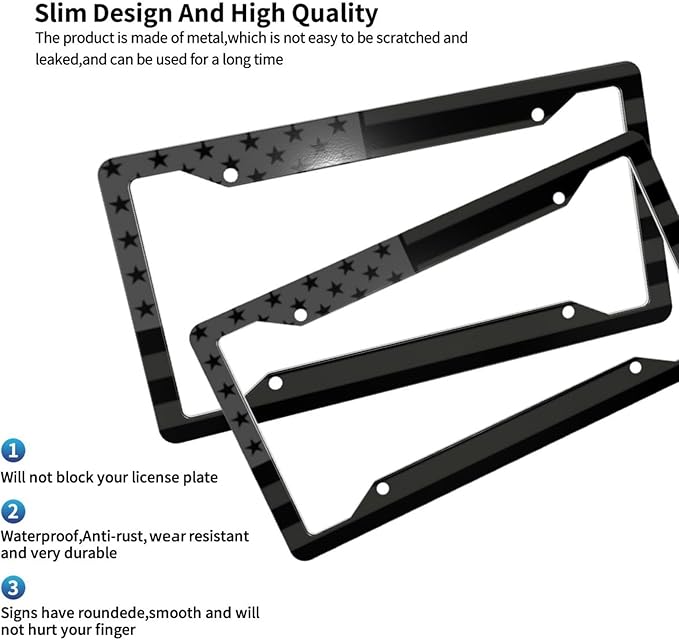 License Plate Frame 2 Pack Front Rear Aluminum Metal Rust-Proof Universal Car Tag Frames Holder with 4 Holes Car Decor Accessory with Screws for Men Women - Black American Flag