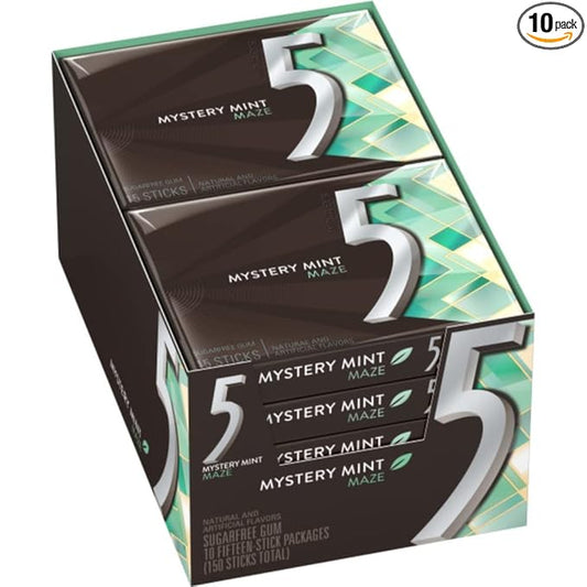 5 Gum Sweet Mint Sugar Free Chewing Gum Bulk, 15 Stick Box (Pack of 10)