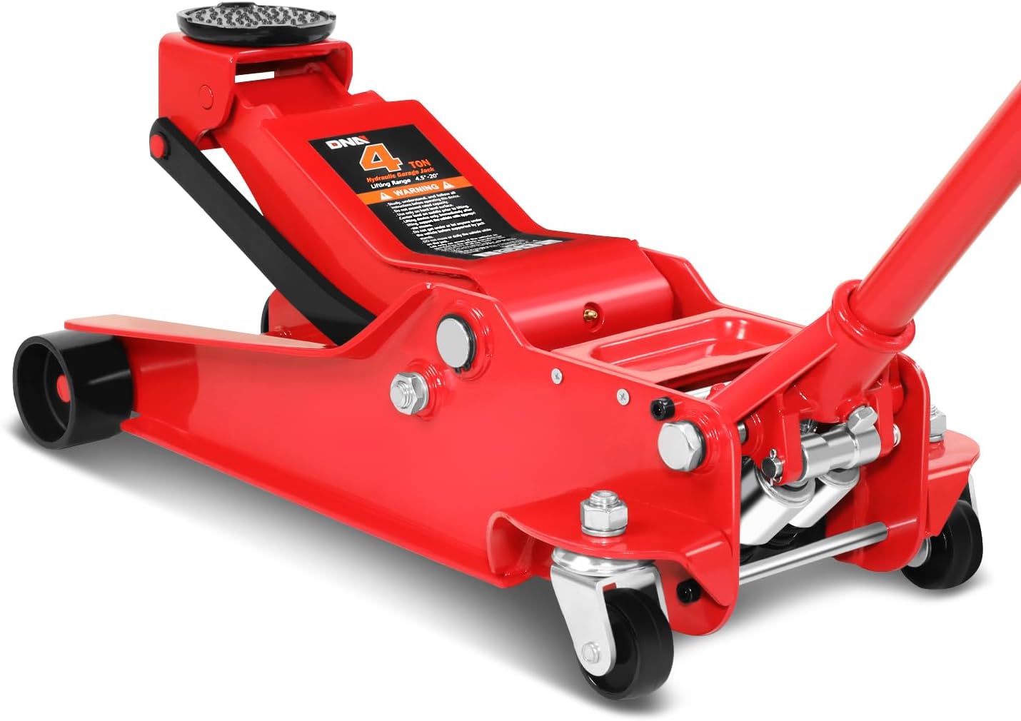 DNA MOTORING Low Profile Hydraulic Trolley Service/Floor Jack, 4 Ton (8000 lbs) Capacity, Lifting Range 4.5"-20",Red,TOOLS-00307