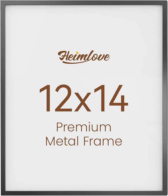 Heimlove 12x14 Metal Picture Frame,Black Aluminum Photo Frames-Real Tempered Glass,Wall Gallery Poster Puzzles Artwork frame Mounting Horizontally or Vertically Decor for Wall-1Pack