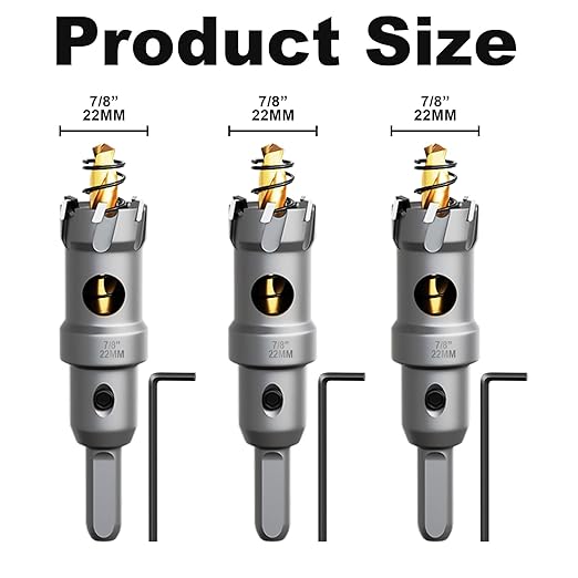 Metal Hole Saw 7/8" (22mm) 3Pcs Set Heavy Duty Tungsten Carbide Tipped Hole Cutters Set with L-flench, for Steel Iron,Aluminum,Stainless stell,Plastic