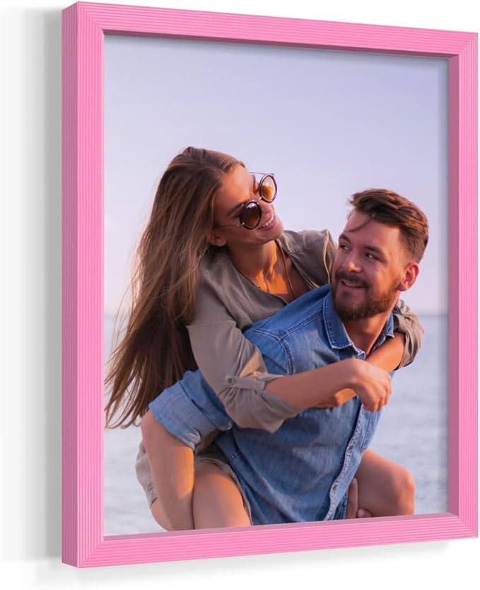 Renditions Gallery Set of 9, 11X14 Custom Photo Prints with Real Wood Picture Frames. Create Personalized Photos with Peel & Stick Photo Frames. Pink Frame