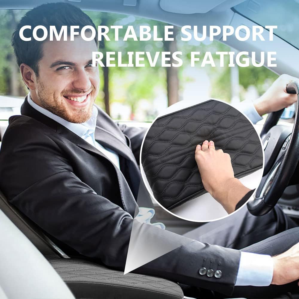 2025 Upgrade Universal Style Memory Cotton Car Armrest Box Pad,New Leather Car Armrest Box Pad Car Center Console Cover Pad,Vehicle Seat Box Cushion Protector for SUV Truck (Coffee, Wave Pattern)