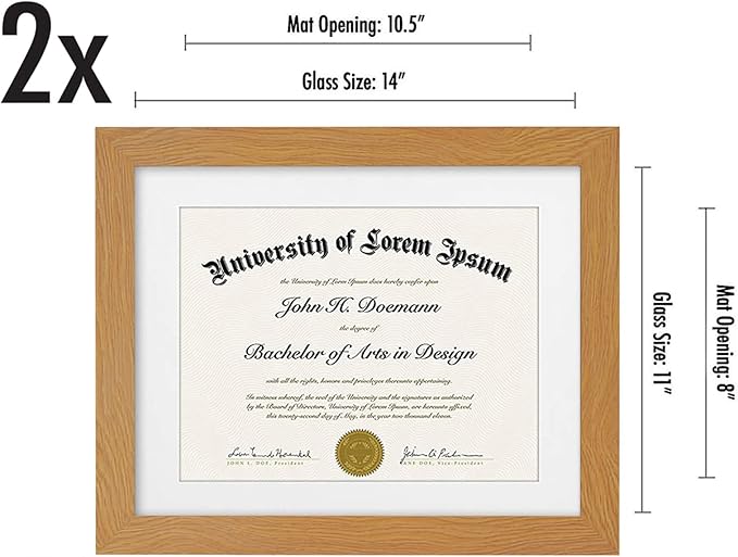 Americanflat 11x14 Diploma Frame with Shatter-Resistant Glass - Set of 2 - Use as 8.5x11 Frame with Mat or Display 11x14 Documents Without Mat - Legacy Collection - Certificate Frames - Dark Oak