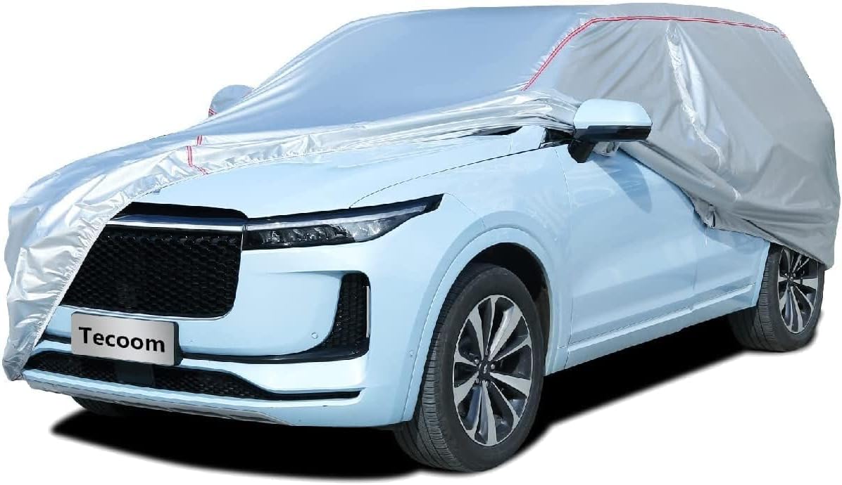 Tecoom Hard Shell Zipper Design Waterproof UV-Proof Windproof Car Cover for All Weather Indoor Outdoor Fit 216-230 Inches Full-Size SUV/Van