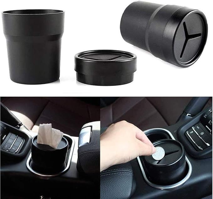 FIOTOK Car Trash Can with Lid, Mini Auto Garbage Can Leakproof Vehicle Trash Bin Fits Cup Holder in Console or Door for Automotive Car, Home, Office, Kitchen, Dinning Room 2 Packs