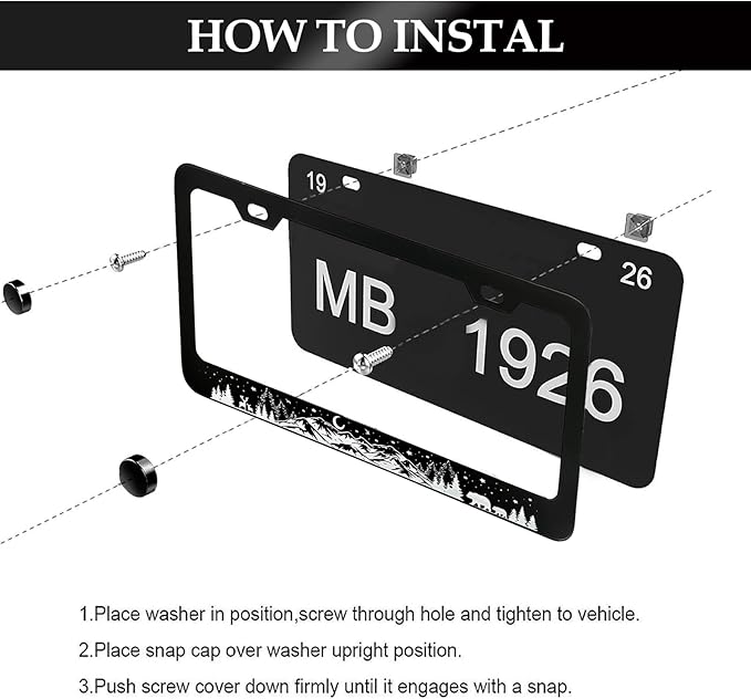Mountains License Plate Frame - 2 PCS Deer Bear Forest Starry Sky Mountain Aluminum Metal License Plate Frames Holder Covers, Car Decorative Tag Frames for Standard Us 12x6 Inch