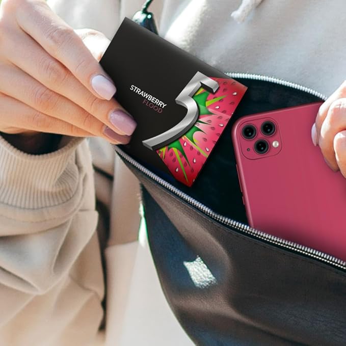 5 Gum Sour Strawberry Sugar Free Chewing Gum Bulk Pack, 15 Stick (Pack of 10)