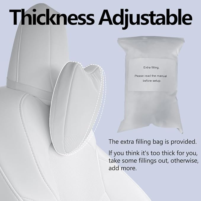 Upgraded Car Headrest Pillow 2 Packs Genuine Nappa Leather Car Neck Pillow Tesla Model Y Model 3 Model X Model S Universal Fit Neck Support Cushion White