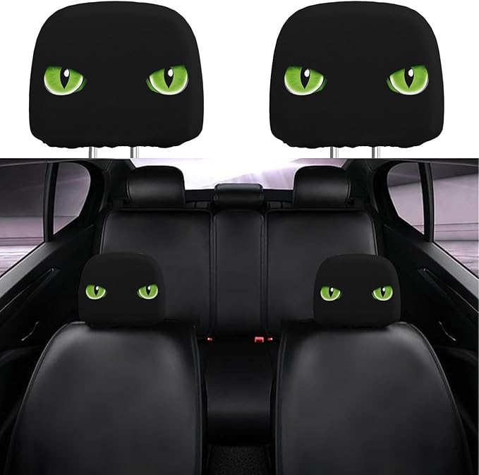 Dujiea 2 Pack Black Cat Eye Car Headrest Covers, Universal Soft Car Seat Head Rest Cover Protector, Vehicle Accessories Fabric Headrest Cover for Cars Vans Trucks