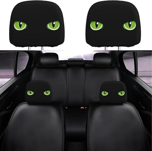 Dujiea 2 Pack Black Cat Eye Car Headrest Covers, Universal Soft Car Seat Head Rest Cover Protector, Vehicle Accessories Fabric Headrest Cover for Cars Vans Trucks