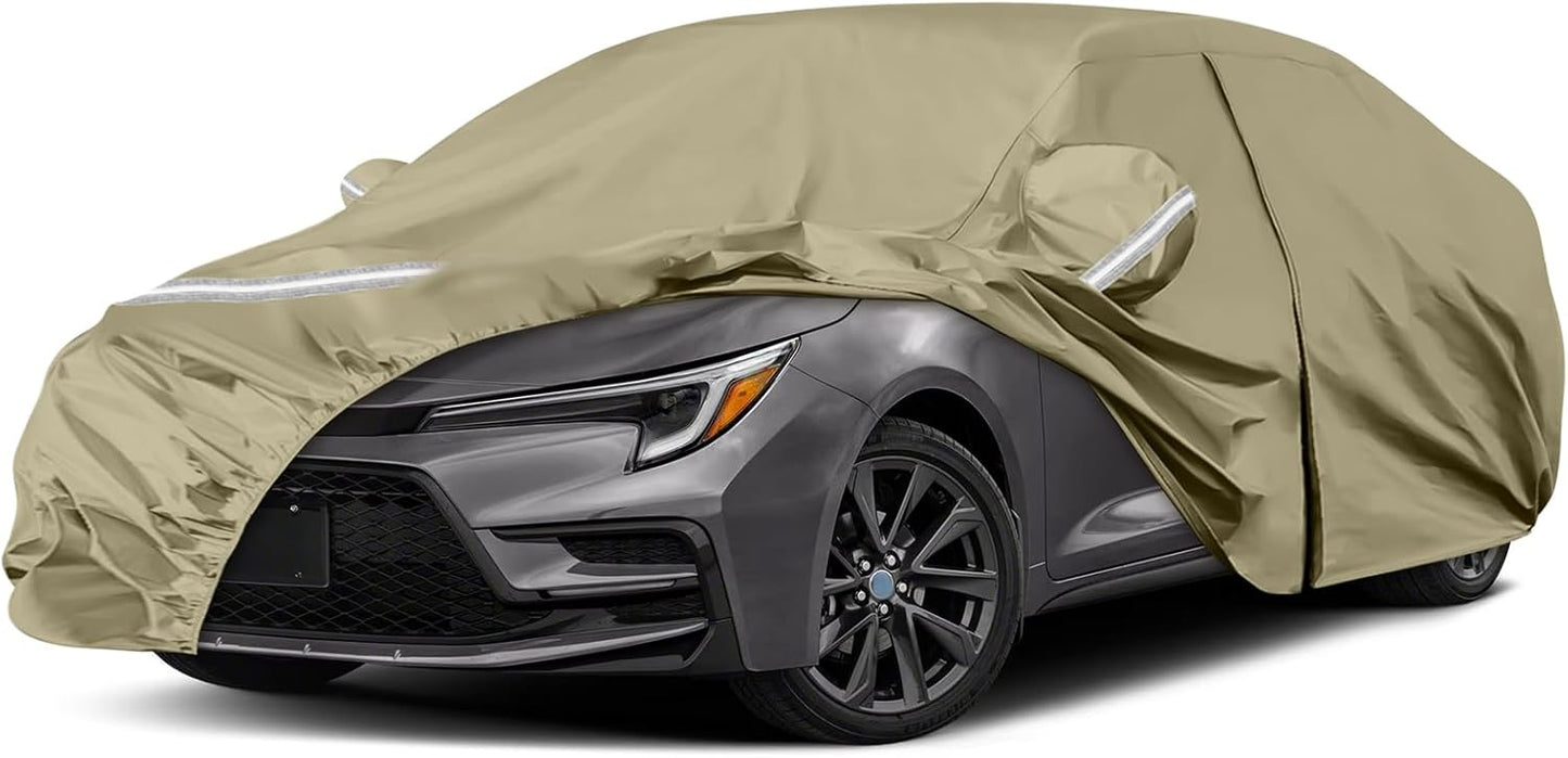 Waterproof Car Covers Replace for 2004-2025 Toyota Corolla Sedan, Multilayer Heavy Duty with Cotton Liner All Weather Car Cover with Zipper Door, Windproof Bands for Snow Rain Dust Protection