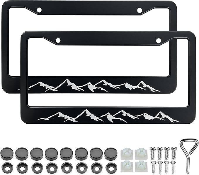 Mountains License Plate Frame - Mountain Raised Aluminum Metal License Plate Frames Holder, Rust-Proof Waterproof Car Decorative Tag Frames for Standard Us 12x6 Inch