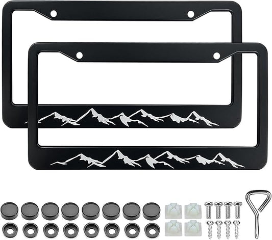 Mountains License Plate Frame - Mountain Raised Aluminum Metal License Plate Frames Holder, Rust-Proof Waterproof Car Decorative Tag Frames for Standard Us 12x6 Inch