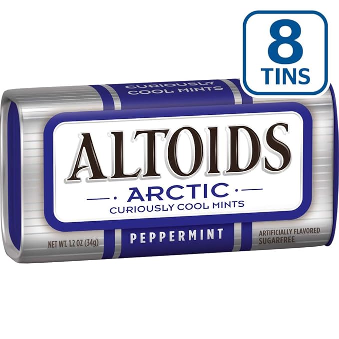 ALTOIDS Arctic Peppermint Breath Mints - Altoids Hard Candy Bulk, Sugar Free Mints 1.2 oz Tin, Pack of 8