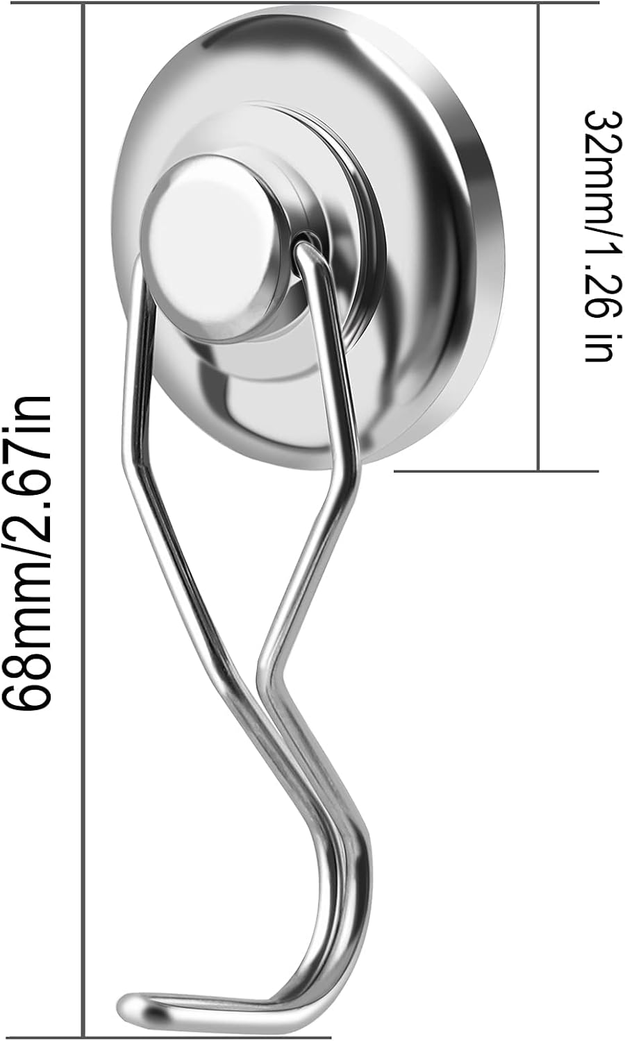 DIYMAG Swivel Swing Powerful Magnetic Hooks, 100LB (7 Pack) Strong Heavy Duty Neodymium Magnet Hooks Great for Grill, Refrigerator, Kitchen, Office-Length 68mm(2.67in), Diameter 32mm(1.26in)