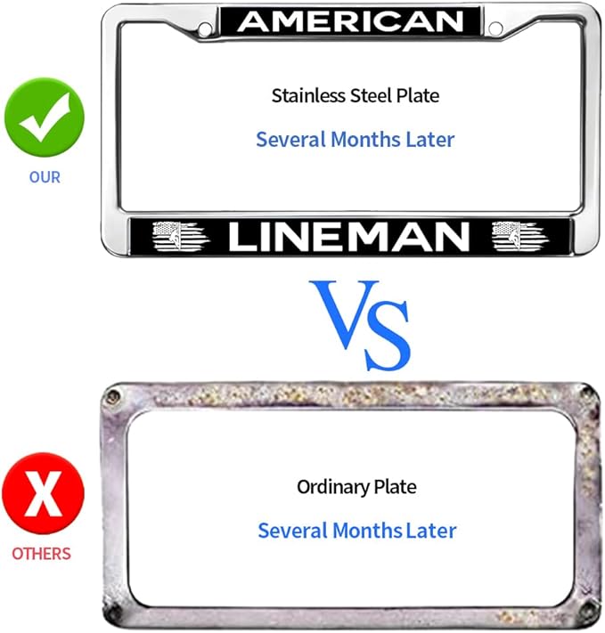 American Lineman License Plate Frame for Religious People USA Flag Pride License Plate Frame Stainless Steel US Army Blessing Easy Installation
