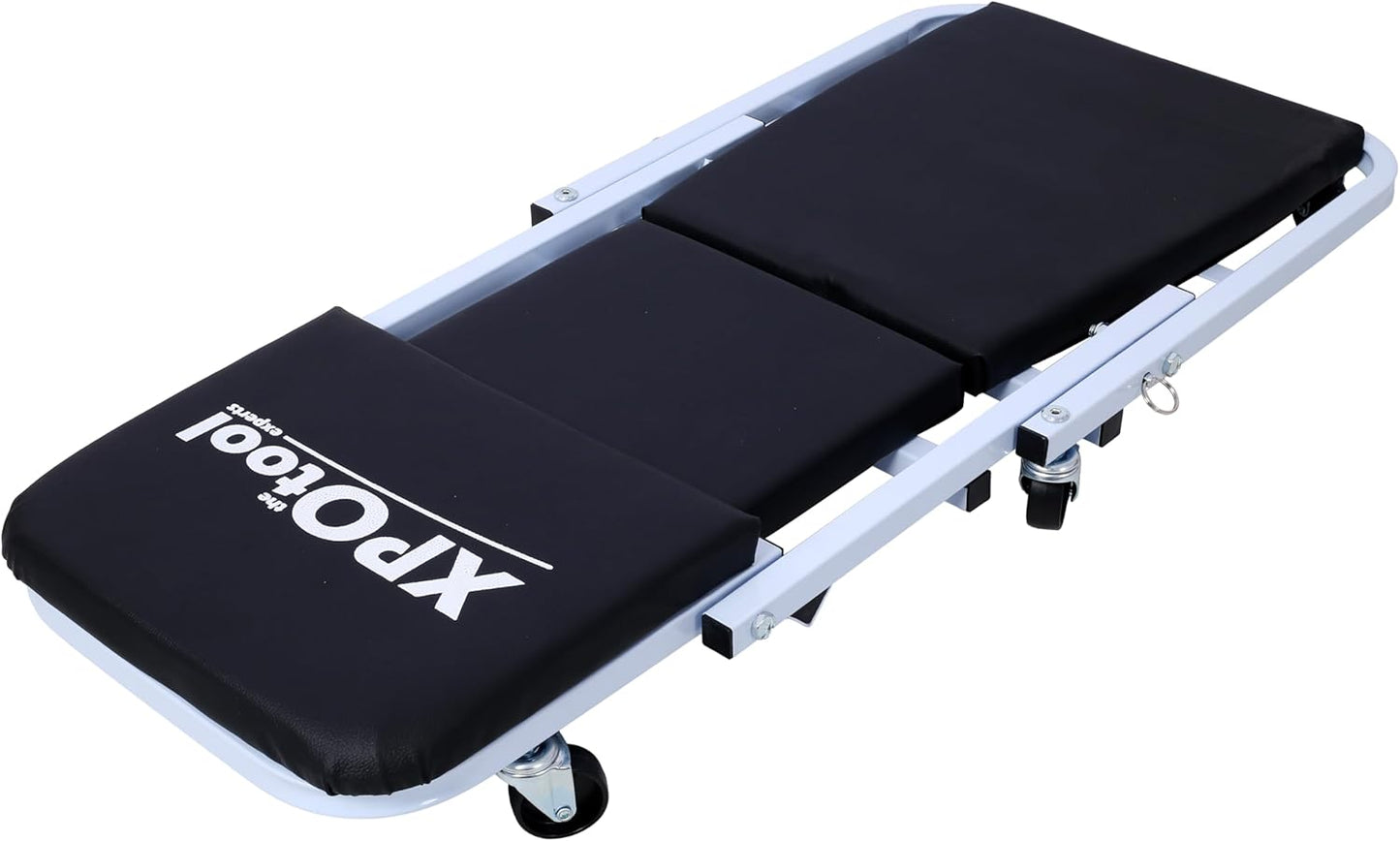 Mechanic Creeper and Stool, 36" Z Creeper Seat, 2-in-1 Garage Tool, 300 lbs Capacity, Low Profile with 6 Wheels (White)