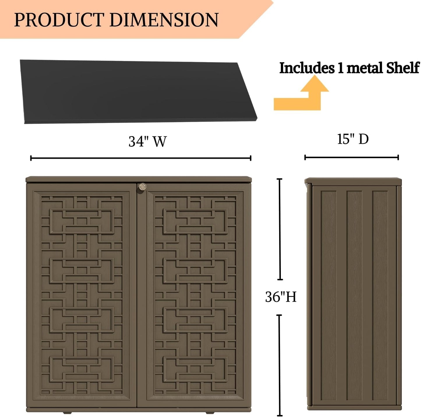 ZZM HDPE Outdoor Storage Shed, Outdoor Plastic Storage Cabinet, Horizontal Resin Tool Shed for Garden, All Weather Outdoor Storage Clearance, DIY Usage, with one Shelf (Coffee)