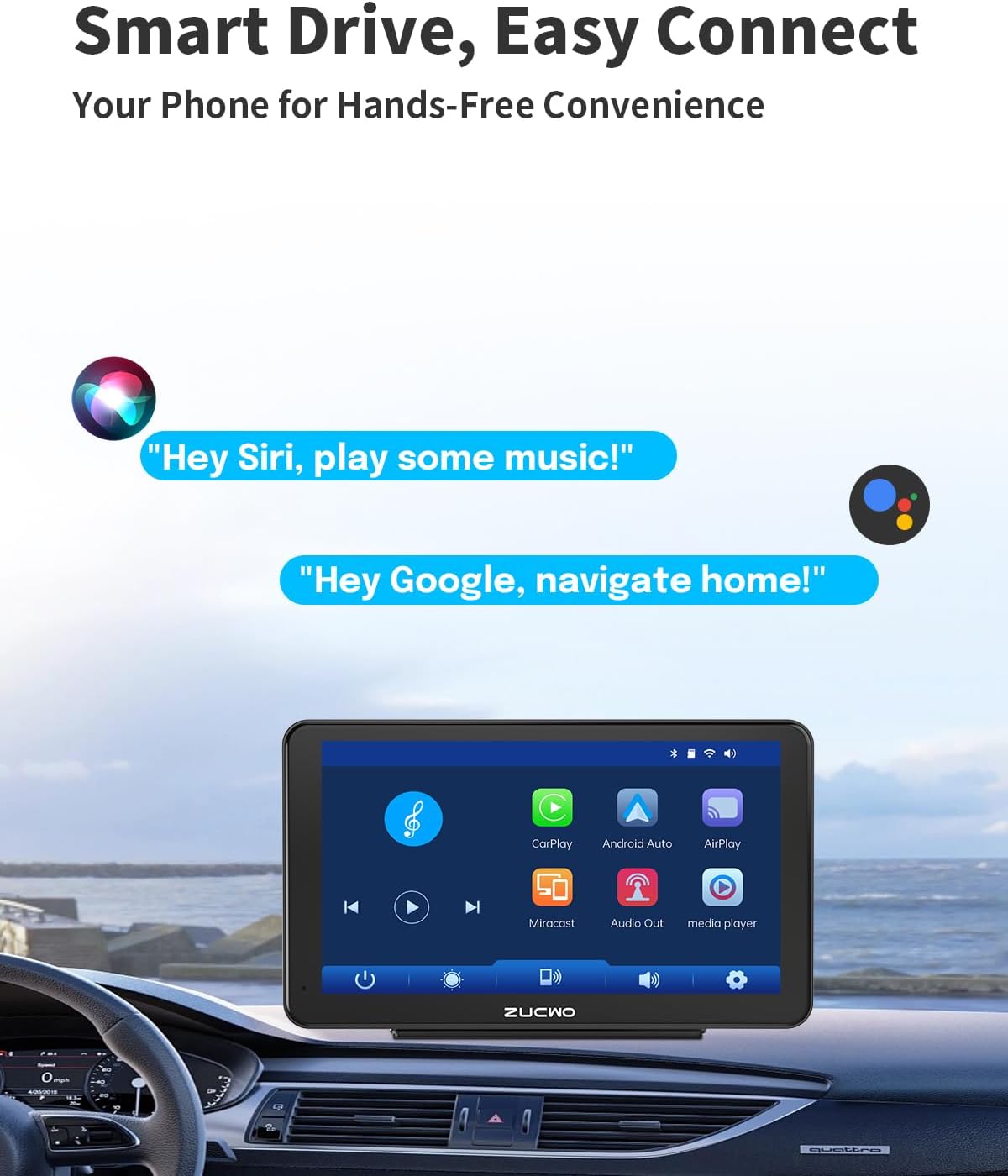 7 Inch Wireless CarPlay Screen for Car, Portable Car Stereo Touch Screen for Apple CarPlay & Android Auto with Backup Camera, Voice Control, BT Music, Navigation, Siri, AUX (Black)