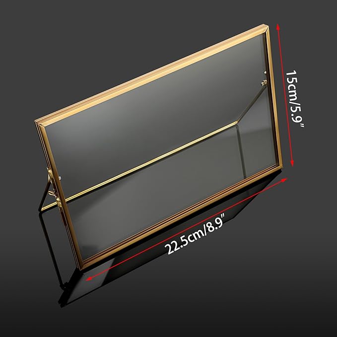 JUXYES 2 Pack Tabletop Business License Frame Brass License Certificate Display Frame, Double Glass Floating Diploma Frames, Desktop Golden Graduation Frames for 5.5x8.5 Certificate Business Licenses
