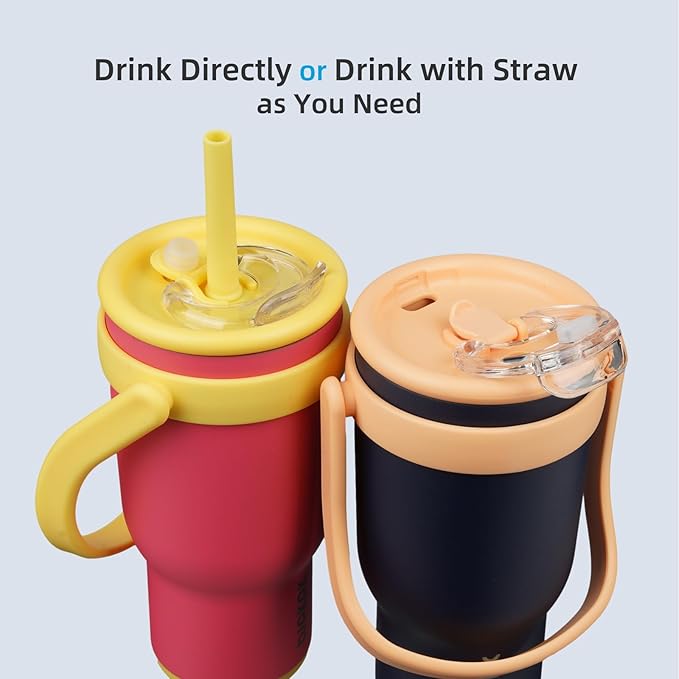 BJPKPK 40 OZ Insulated Travel Tumbler with Handle and Straw, Stainless Steel Water Bottle, Double Wall Vacuum Insulated Mug, for Work, Car, Travel, Rose Pink