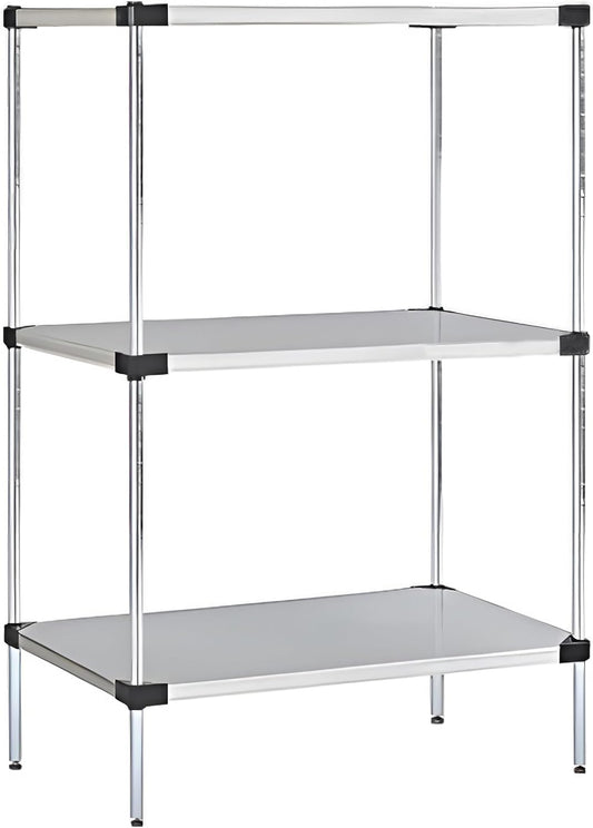 Omega Solid Stainless Steel Shelves, 21" Deep x 60" Wide x 34" High 3 Tier Heavy Duty Solid Shelving Unit for Kitchen Garage Office Restaurant Warehouse 800-lb Per Shelf Weight Capacity
