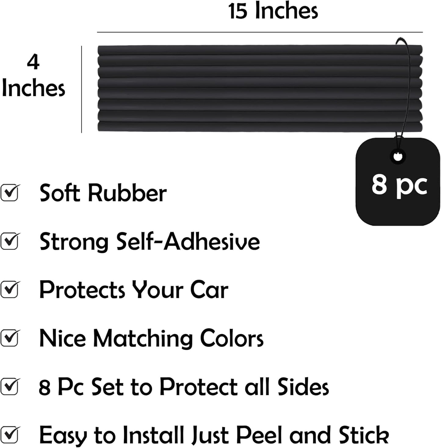 RUBBER BOND Garage Wall Protectors 8 Pack - 4x15 Inches Strong Self-Adhesive Rubber Bumper Protectors for Garage Walls - Anti-Scratch and Waterproof (Black)